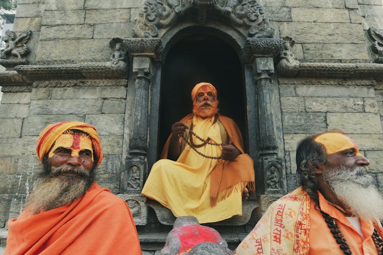 Hindu Yogi Men In Festive Ceremonial Outfits