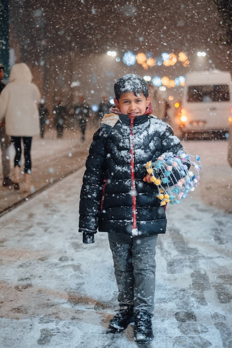 Boy In Black Winter Coat 