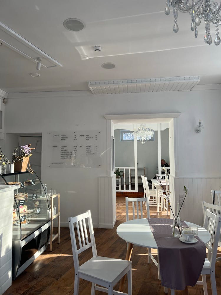 Restaurant Interior With Chairs And Counter