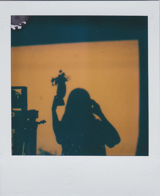 Artistic silhouette of a woman with flowers, creating a vintage and warm ambiance.