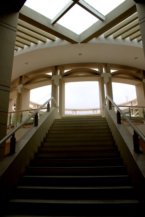 Free Low angle view of a modern architectural staircase design indoors. Stock Photo