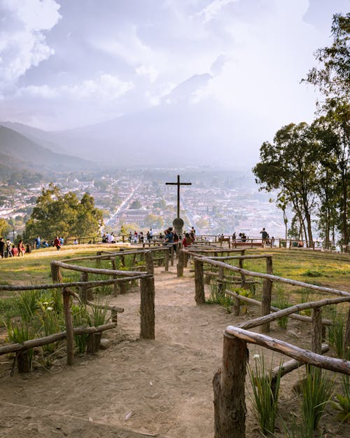 People Visiting the Hill of the Cross Above the Town of Antigua, Guatemala