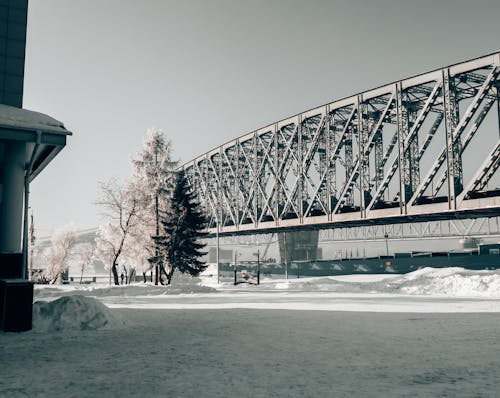 Railway Bridge in City in Winter