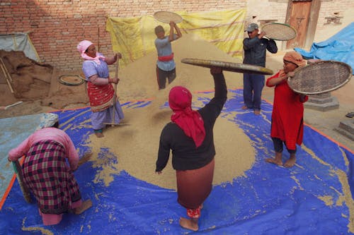 Group of People Working With Sand In a Circle