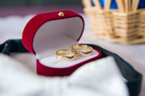 Gold Rings in a Jewelry Red Box