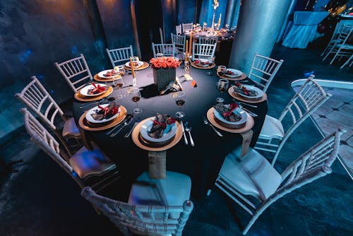 Decorated Table For Ten People In The Restaurant