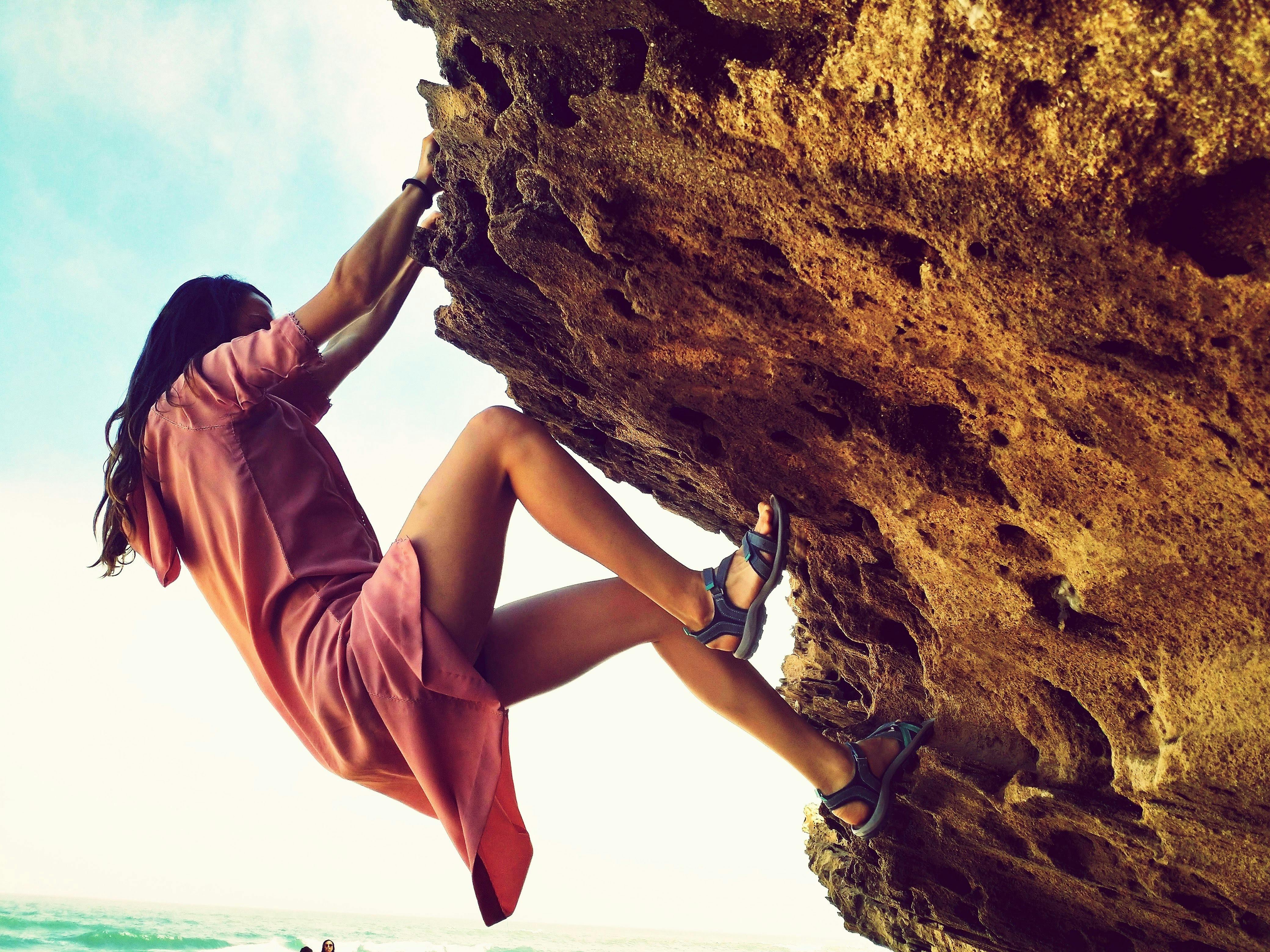 Free stock photo of ocean climber rockclimbing rock woman climbing