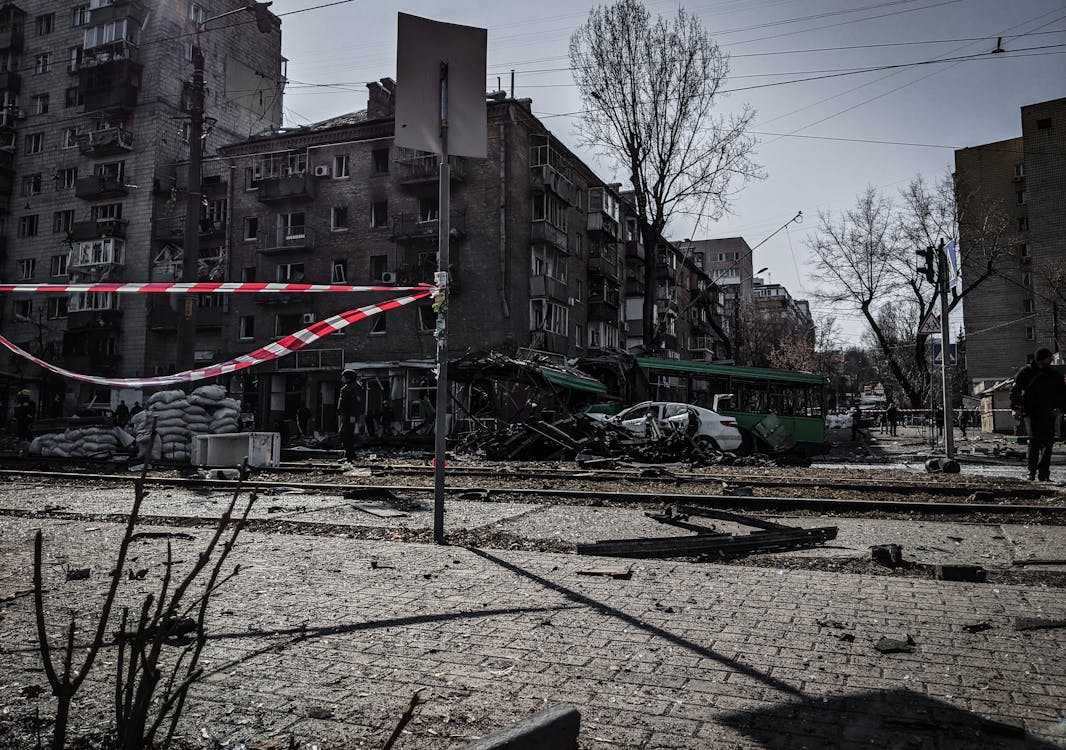 Free War Destruction in Ukrainian City Stock Photo