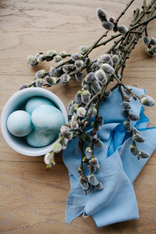 Blue and White Egg on White Ceramic Bowl