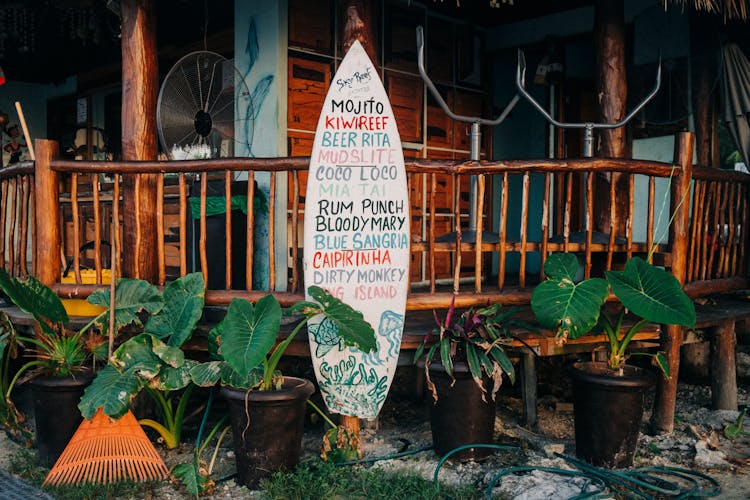 Mexican Restaurant With Cocktail Menu On Surfboard