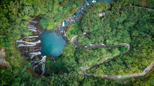 Aerial View of Waterfalls in the Middle of Forest