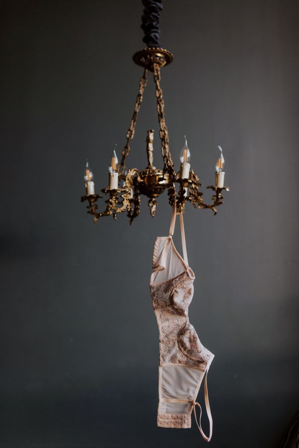 Delicate lingerie displayed in an elegant boudoir setting