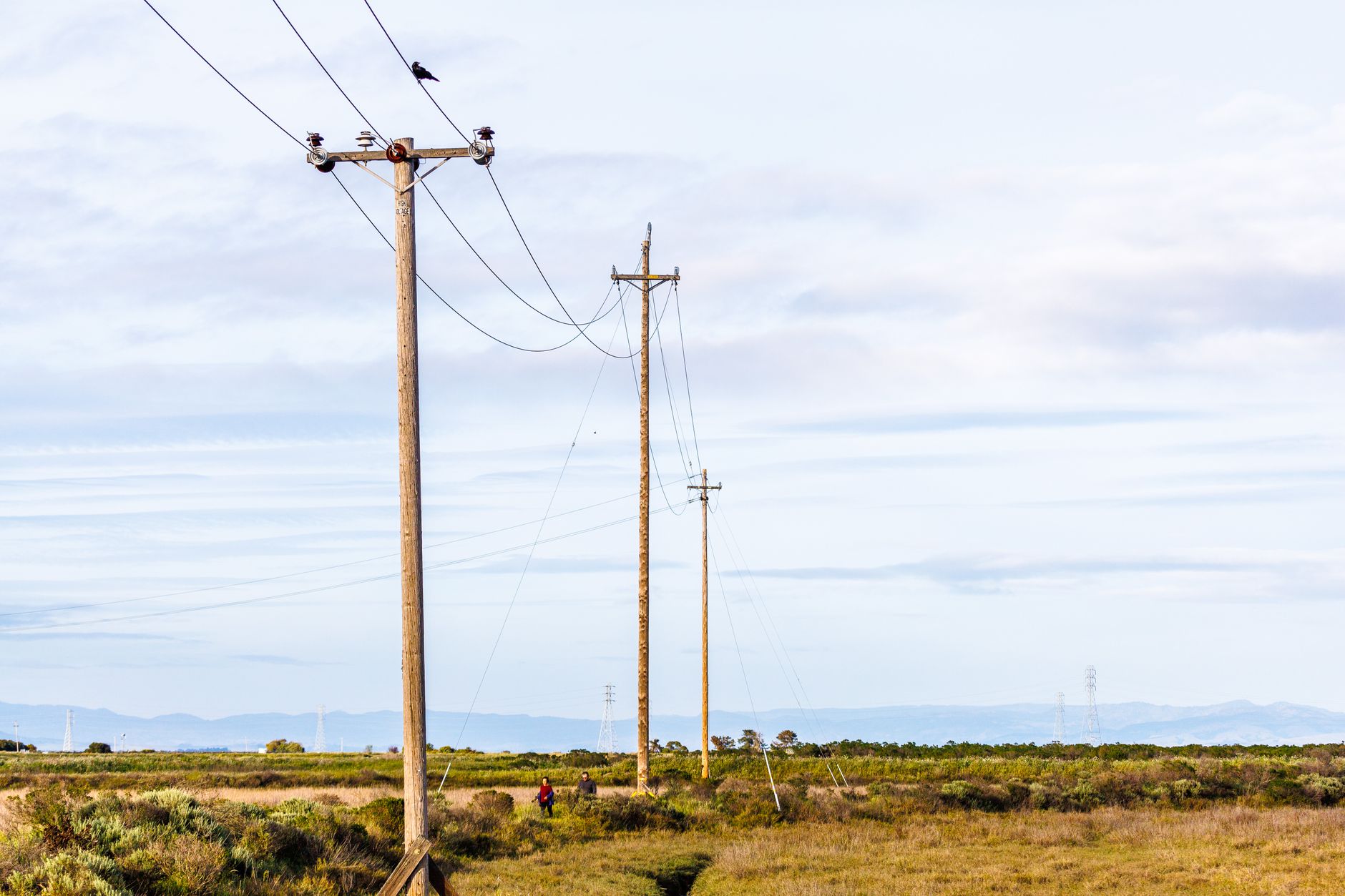 Power lines crossing open country, a reminder that distance and maintenance sit inside every version of the regional promise