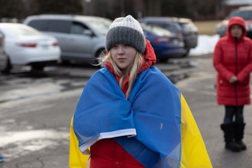 Woman Wearing an Ukrainian Flag