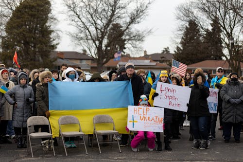 Protesters with Ukraine Flag