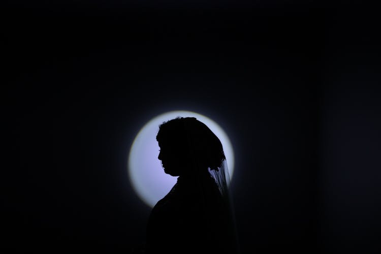 Woman Against Moon In Night Sky