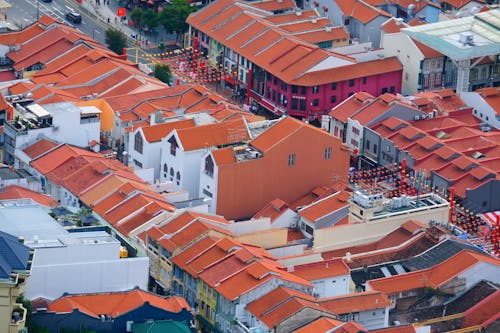 High Angle View on the Buildings with Red Tile Roofs