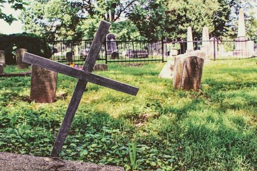 бесплатная Фотография деревянного креста на зеленой траве Стоковое фото