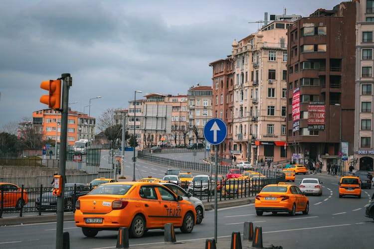 Taxis And Cars On Street