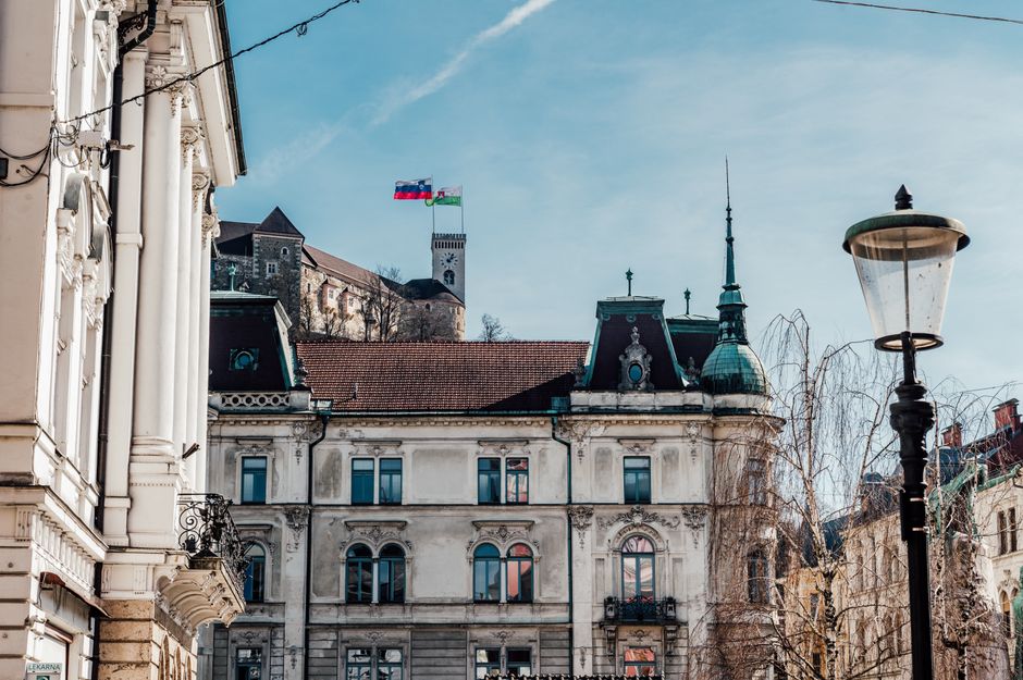 Prešeren Square in Ljubljana, Slovenia, with the Triple Bridge and Franciscan Church