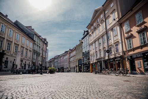 Photo of Old Town Street Paved with Cobblestone