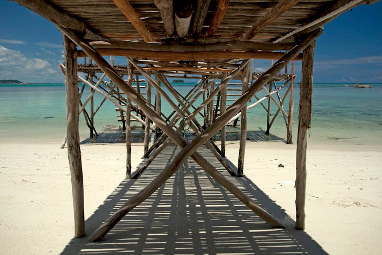 Supporting Structure Of Timber Pier On Beach