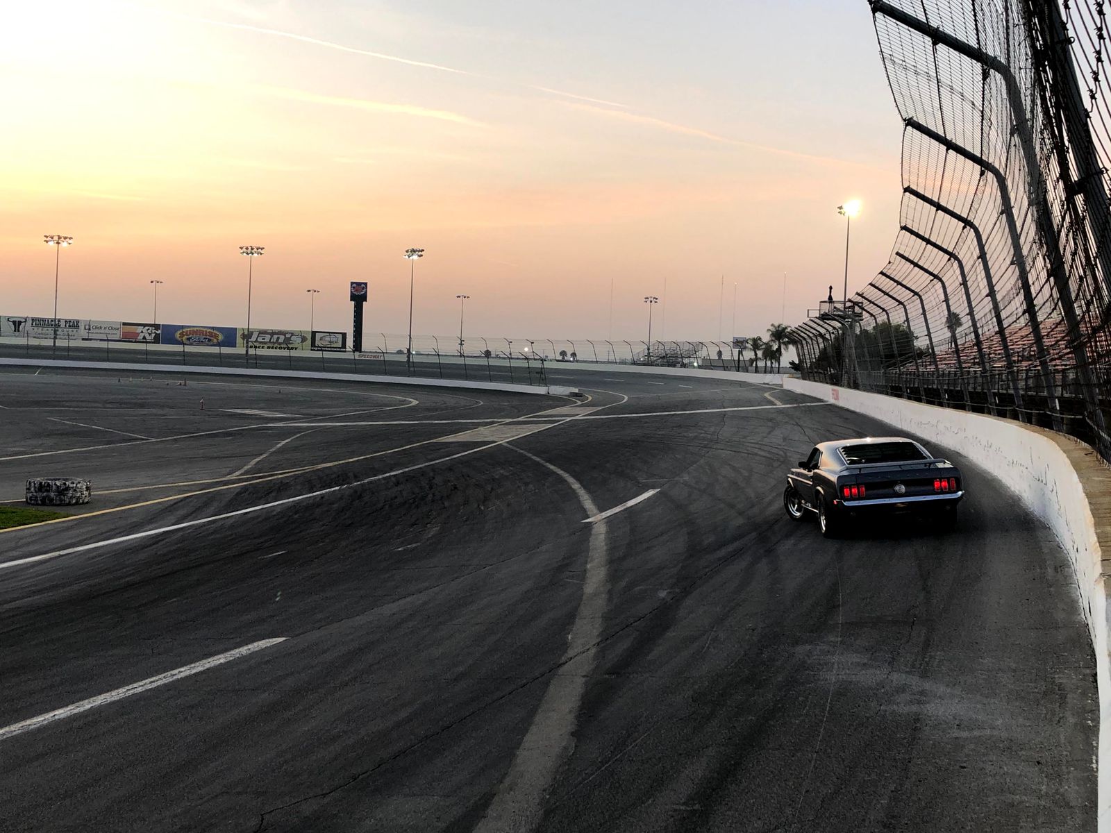 Race car speeding down a track