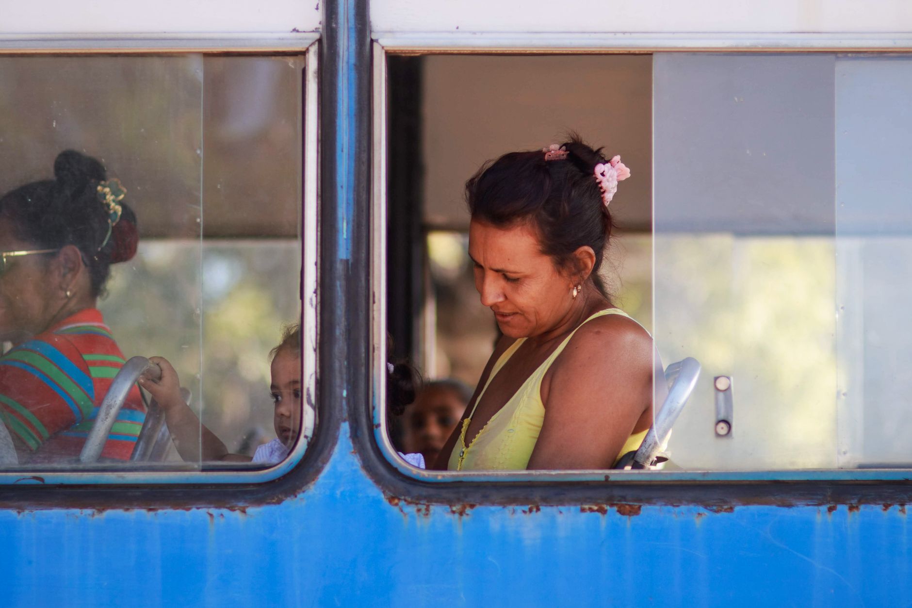 Commuters in public transport Antananarivo rush hour