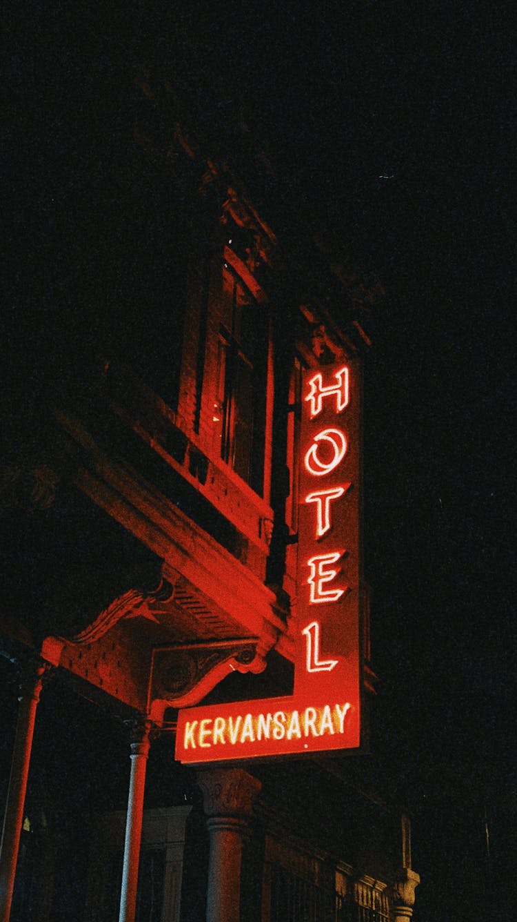 Hotel Neon Sign At Night