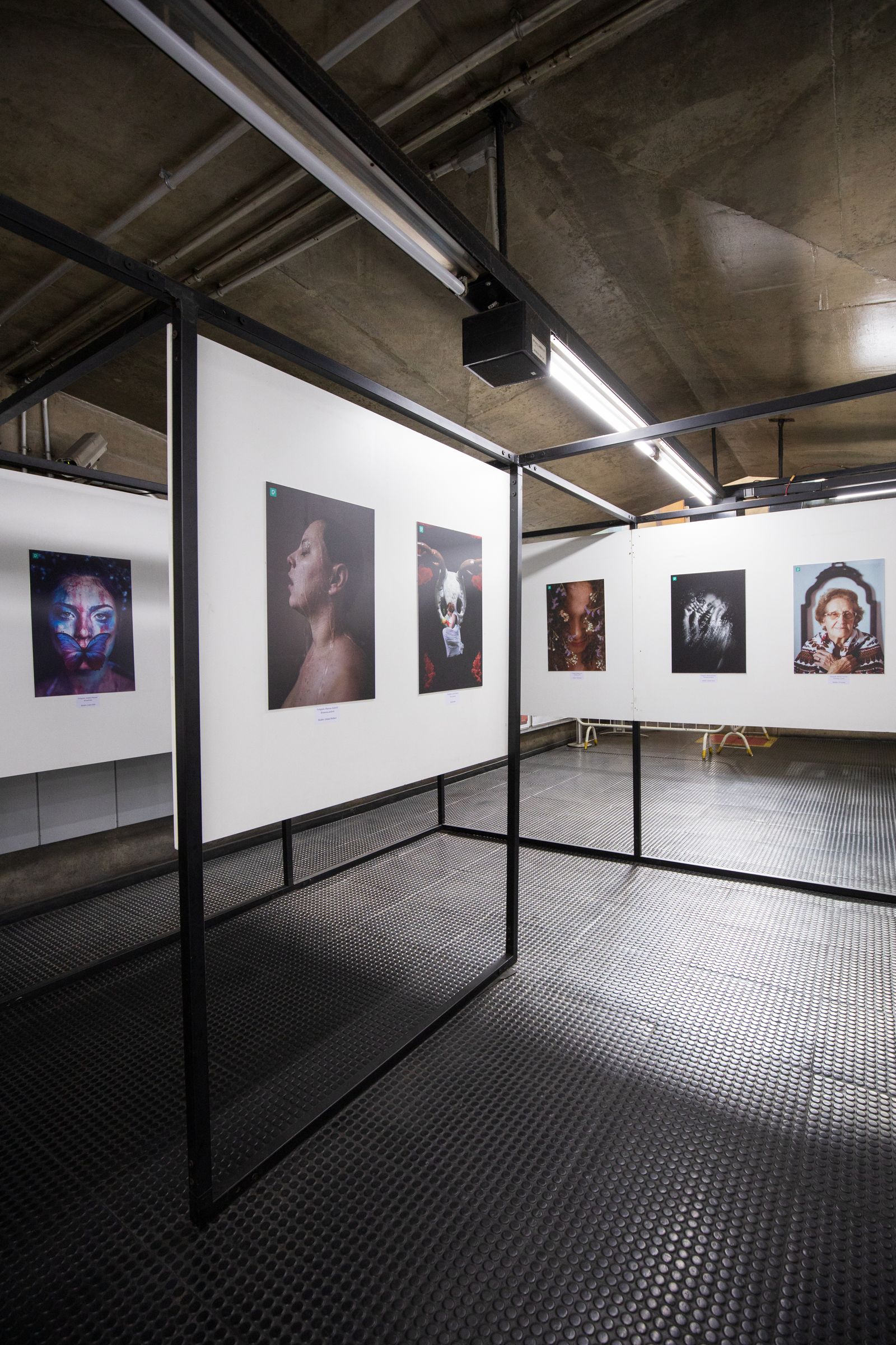 Exposición contemporánea de fotografía en una galería