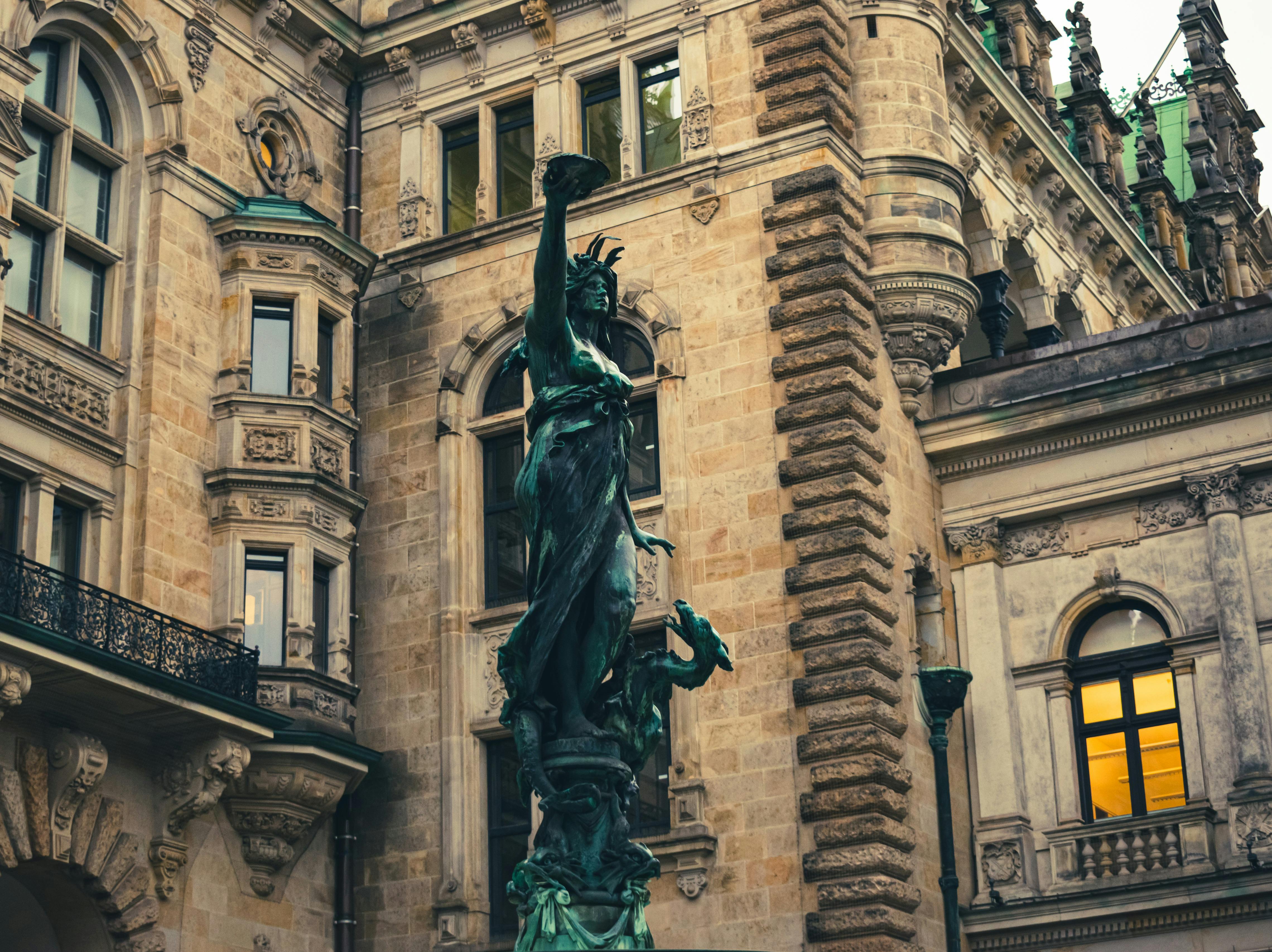 Free Close-up of a historic sculpture outside the Hamburg Town Hall, Germany. Stock Photo