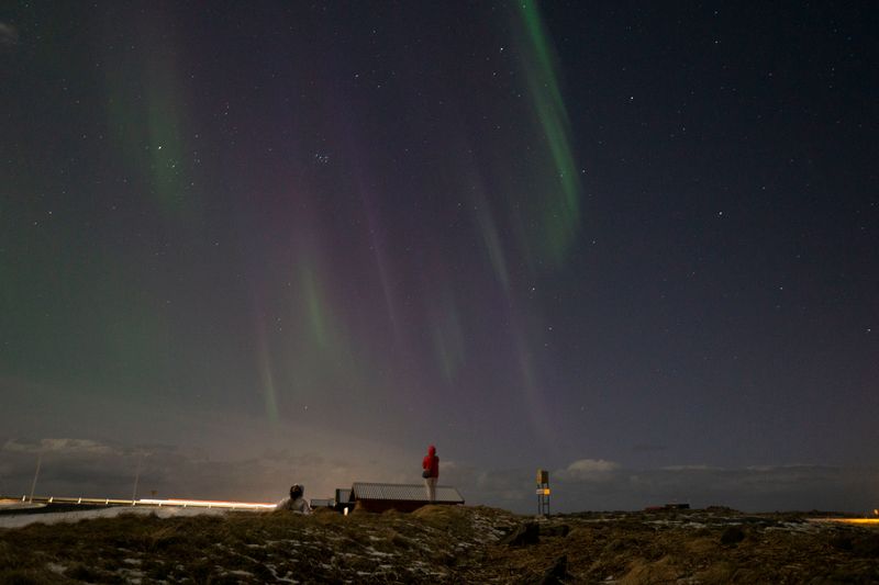 Northern lights over Iceland at night