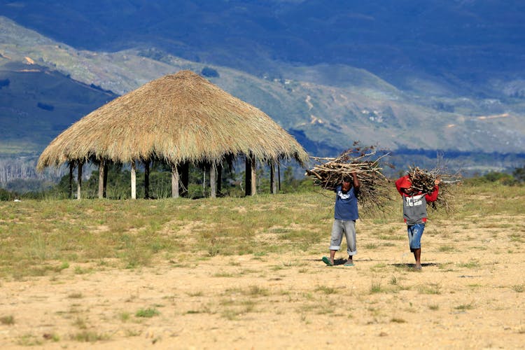 Men Carrying Firewood