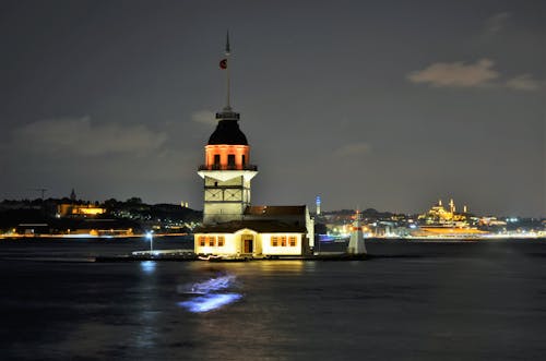 Maidens Tower on Bosporus at Night