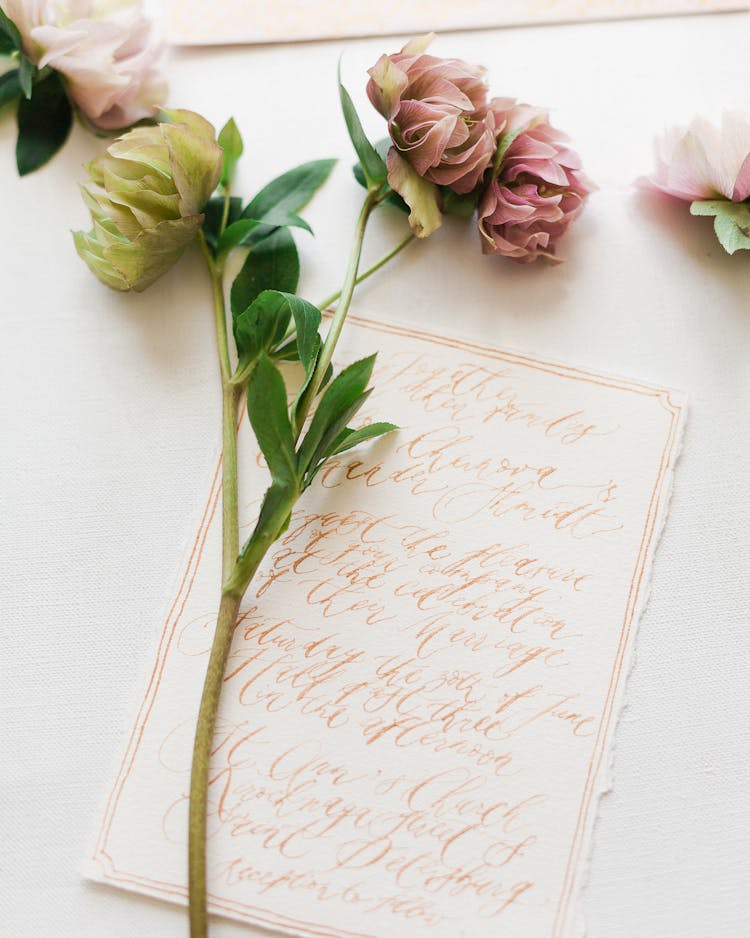 Flower On Handwritten Letter On Desk