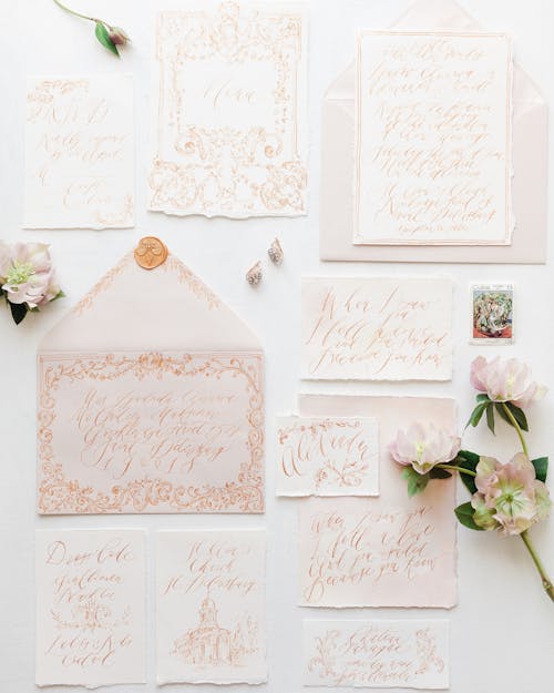 Free Flowers, Handwritten Letters and Envelope Stock Photo