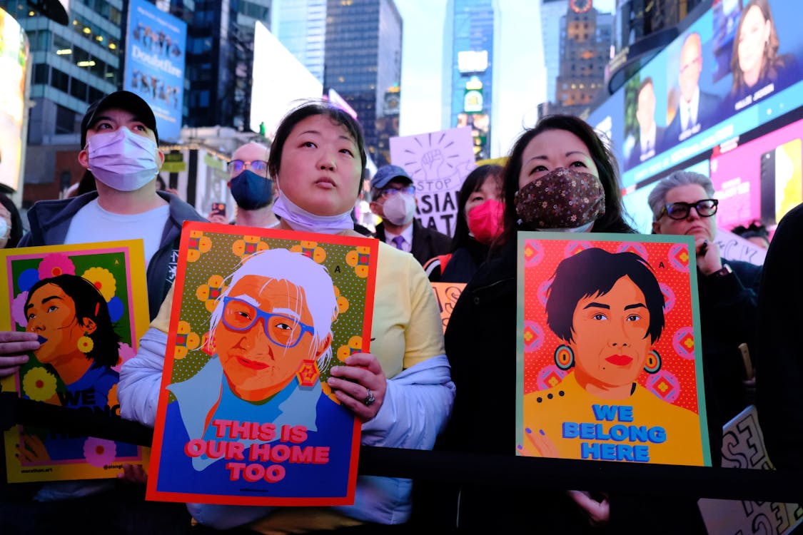Free Stop Asian Hate Rally in Times Square Stock Photo