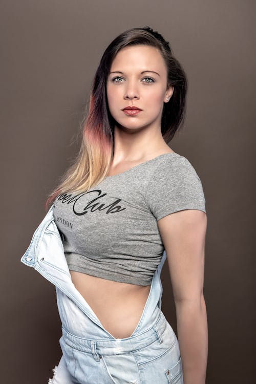 A Woman in Gray Crop Top