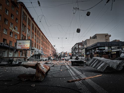 City Street Full Destroyed Elements and Rubbish