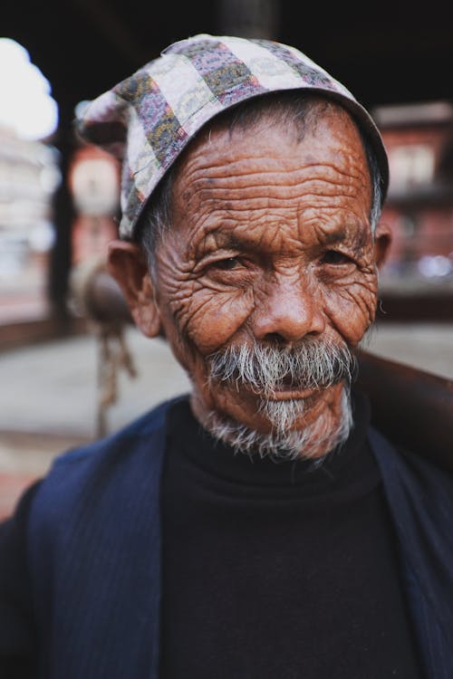 Elderly Man Face with Wrinkles
