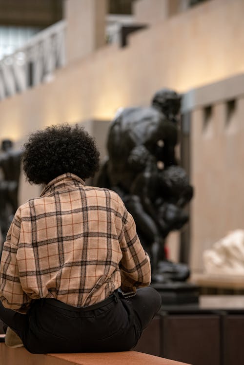 Person in Brown and White Plaid Shirt