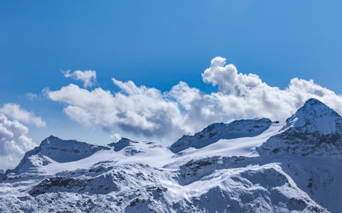 Snow Covered Mountain Under Blue Sky with White Clouds