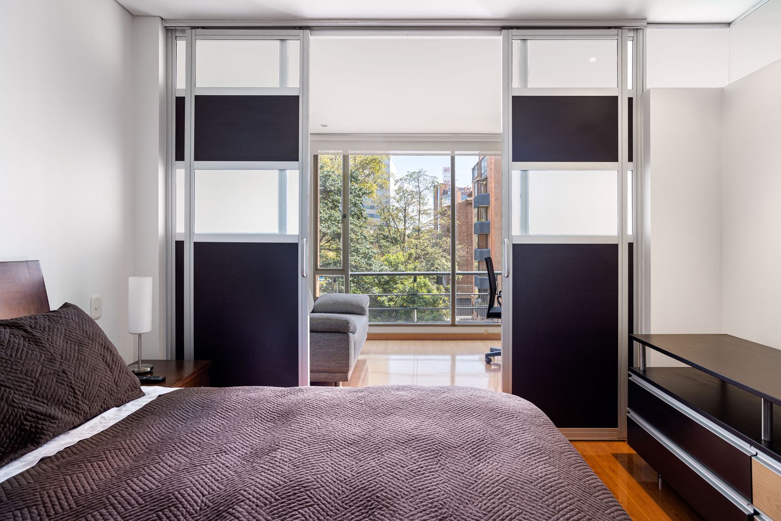 Bright room with large glazed openings