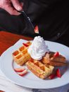 Waffles with Whipped Cream and Strawberries 
