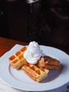 Brown Waffle on White Ceramic Plate