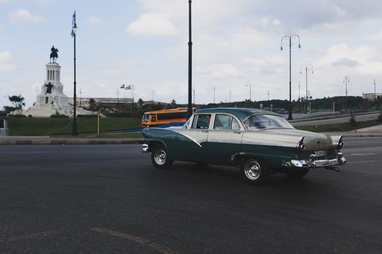 Retro Car Driving City Street