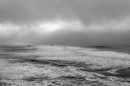 Grayscale Photo of the Sea