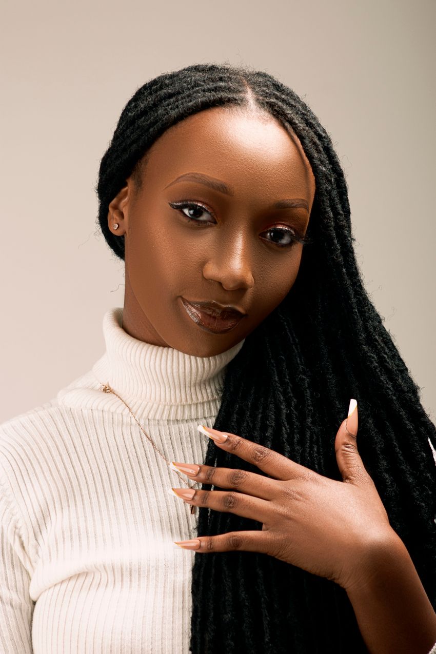 Braided hairstyle as a visual example of hair and braiding products
