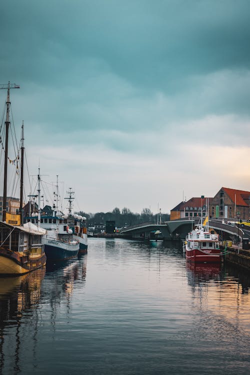 Boats Moored in a River Harbor