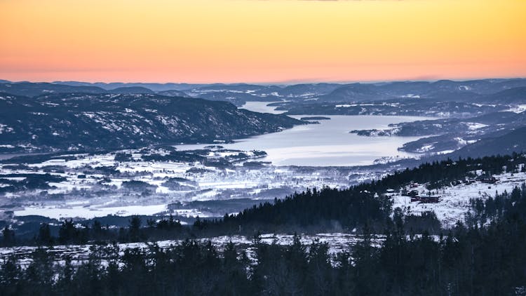 Mountains Landscape In Snow On Sunset